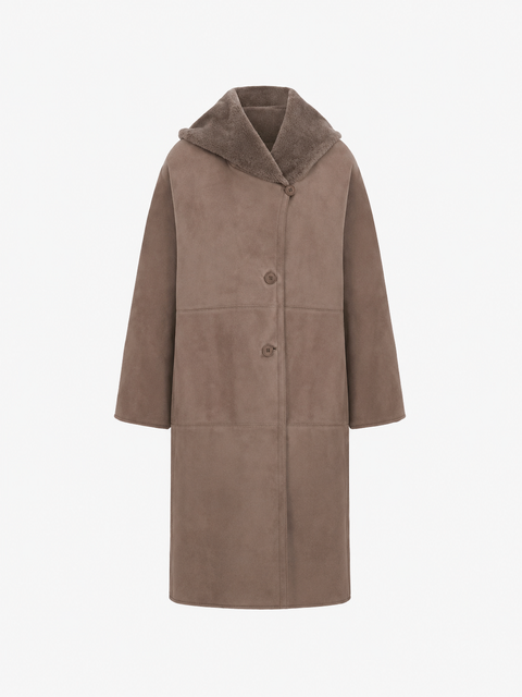 Ballade Merino Curly Shearling Hooded Long Coat