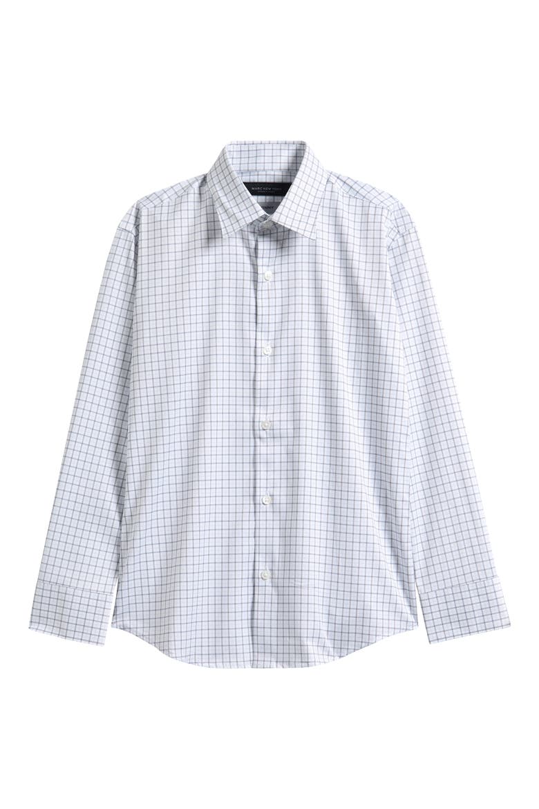 Kids' Tattersall Check Stretch Dress Shirt, Main, color, BLACK/ GREY/ WHITE