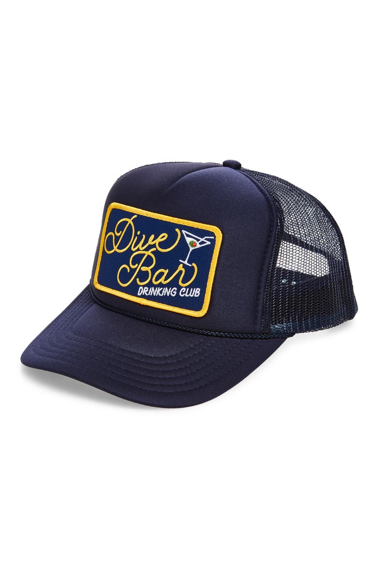 Dive Bar Drinking Club Trucker Hat, Main, color, NAVY