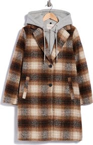 Lucky Brand Plaid Walker Coat with Hood