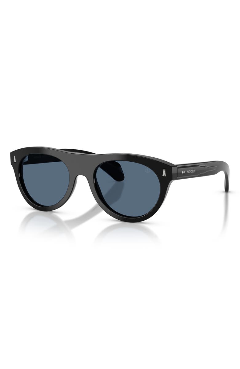 Moncler 53mm Splash Oval Sunglasses, Alternate, color, Shiny Black / Dark Blue