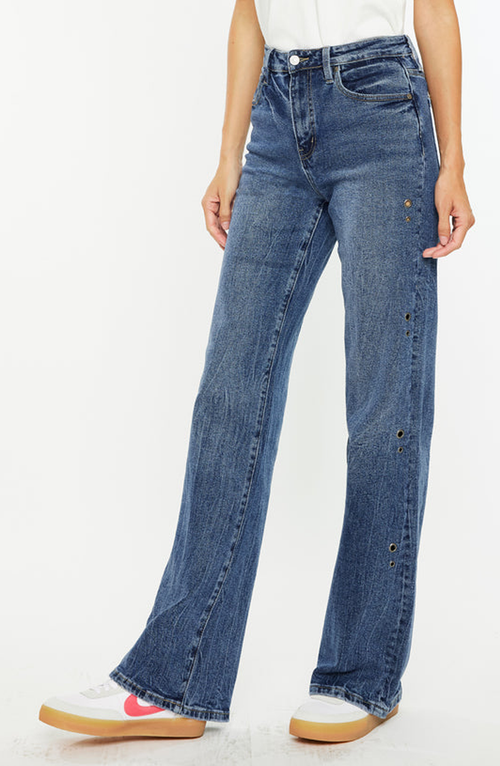 Kancan Hailey High Rise 90's Flare Jeans In Dark Wash