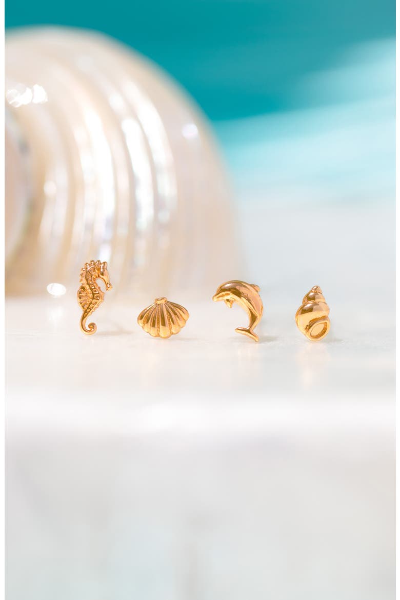 Coastal Creatures Set of 4 Assorted Single Stud Earrings, Alternate, color, GOLD