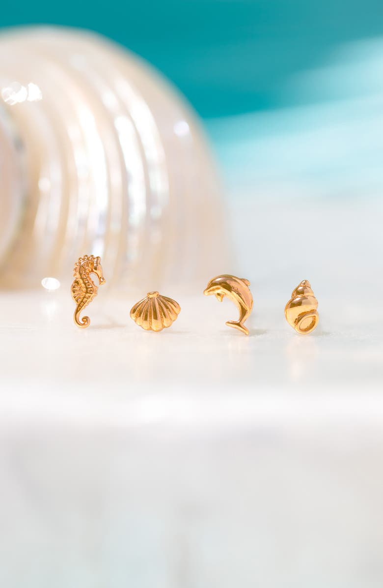 Girls Crew Coastal Creatures Set of 4 Assorted Single Stud Earrings, Alternate, color, Gold