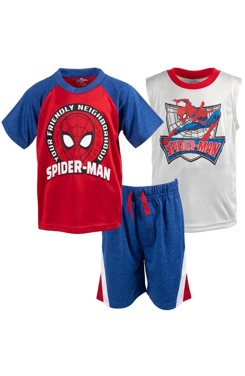 Marvel Spider-Man 3pc Tank Top, Tee & Shorts Set, Main, color, Blue /Gray /Red