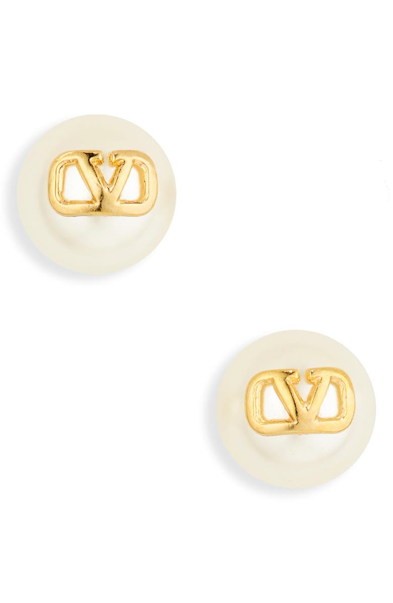 Valentino Garavani VLOGO Imitation Pearl Stud Earrings, Main, color, 