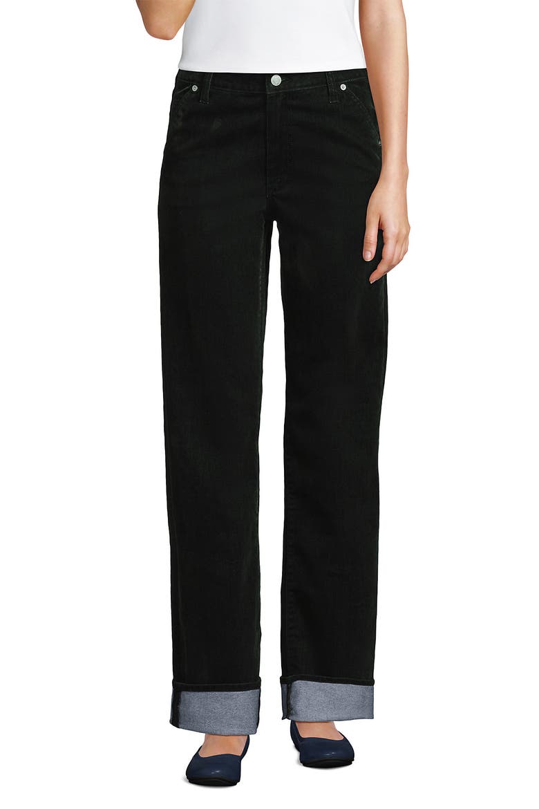 Flocked Denim Mid Rise Relaxed Straight Leg Cuff Jeans, Alternate, color, Balsam Green