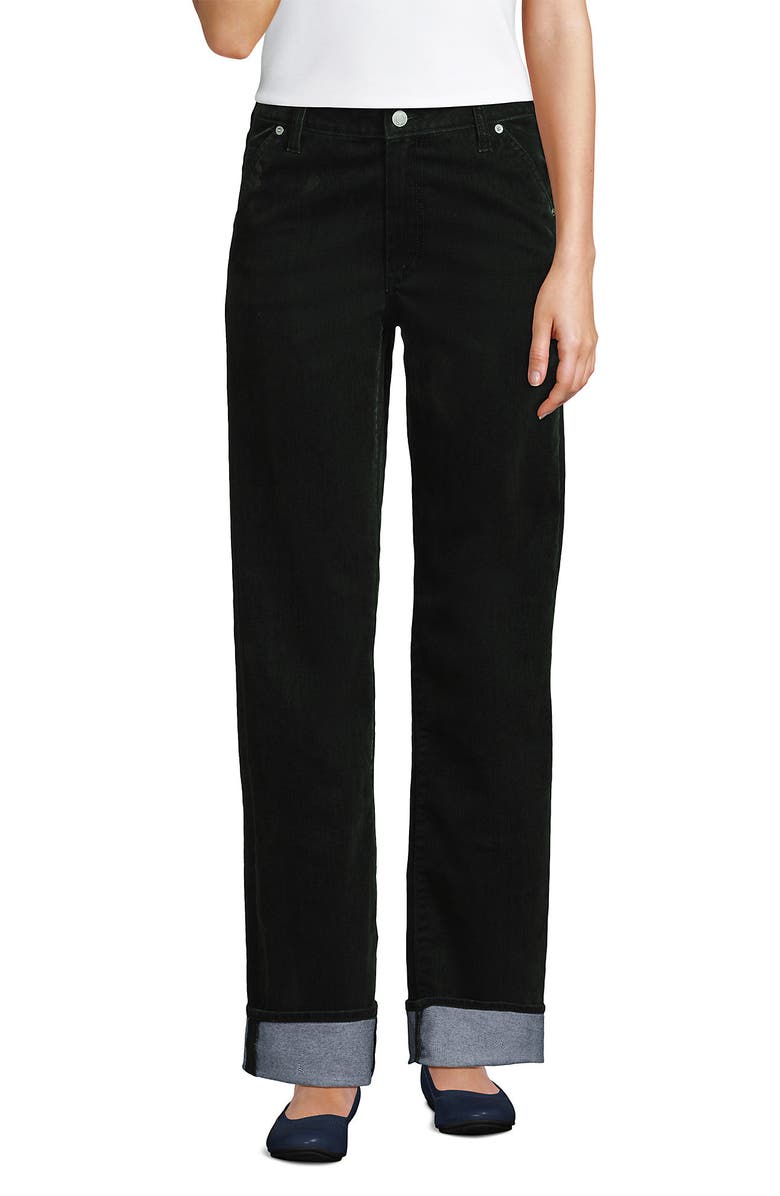 Lands' End Flocked Denim Mid Rise Relaxed Straight Leg Cuff Jeans, Alternate, color, Balsam Green