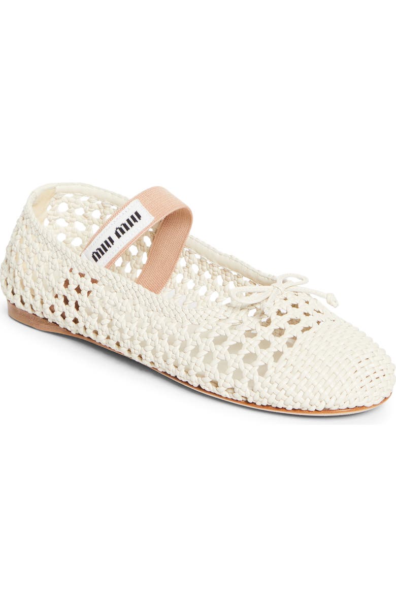 Miu Miu Woven Mary Jane Ballet Flat, Main, color, White