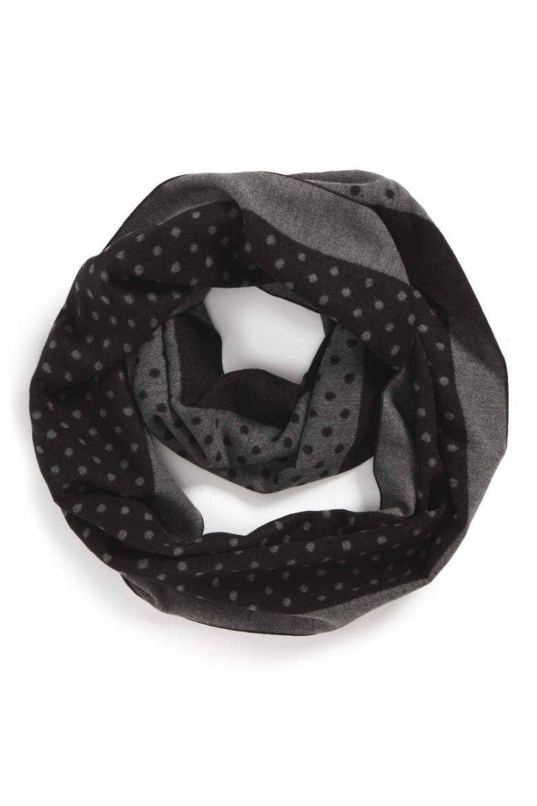 Polka Dot Silk Infinity Scarf, Main, color, GREY/ BLACK