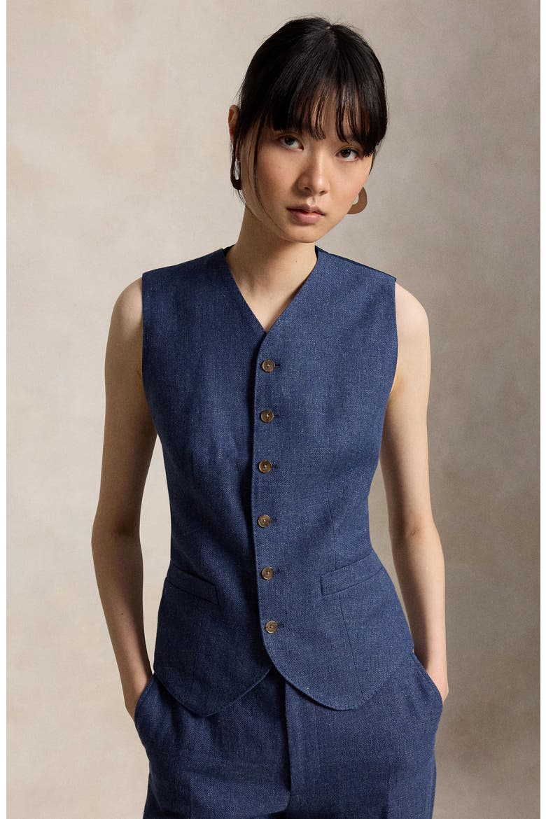 Linen & Cotton Vest, Alternate, color, BLUE MELANGE