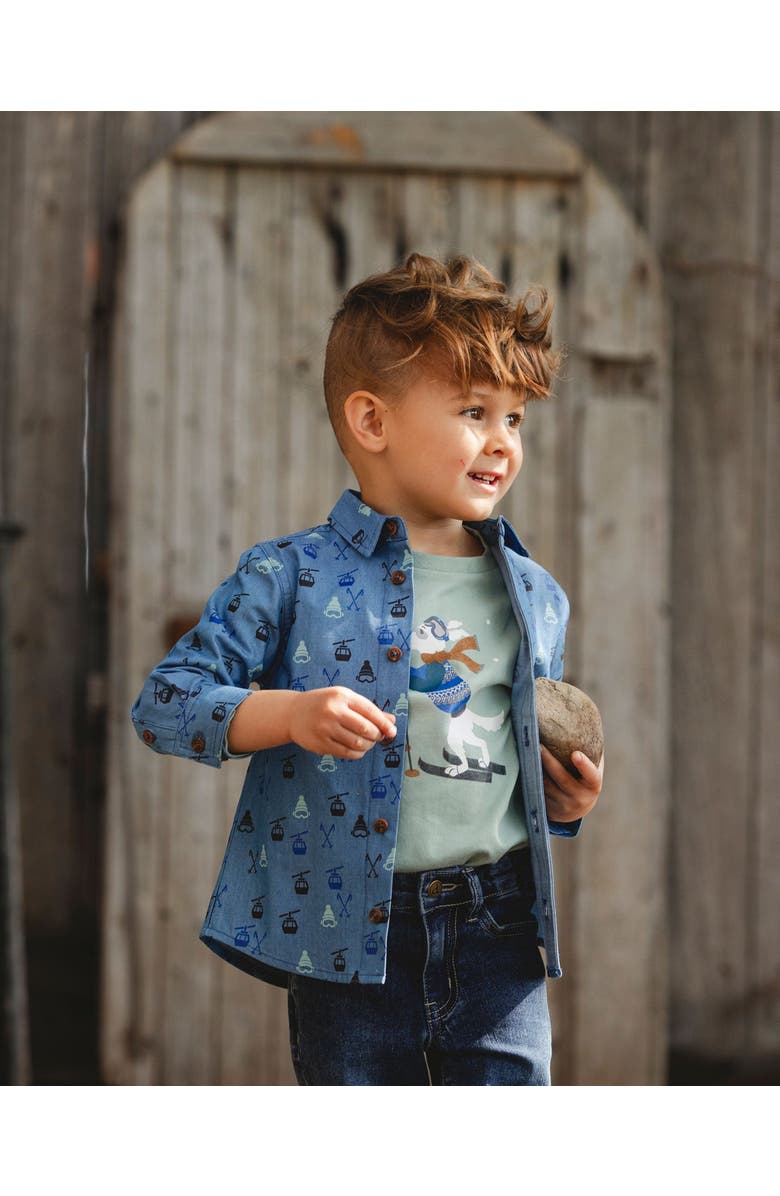 Deux par Deux Long Sleeve Button Front Chambray Shirt, Main, color, Blue