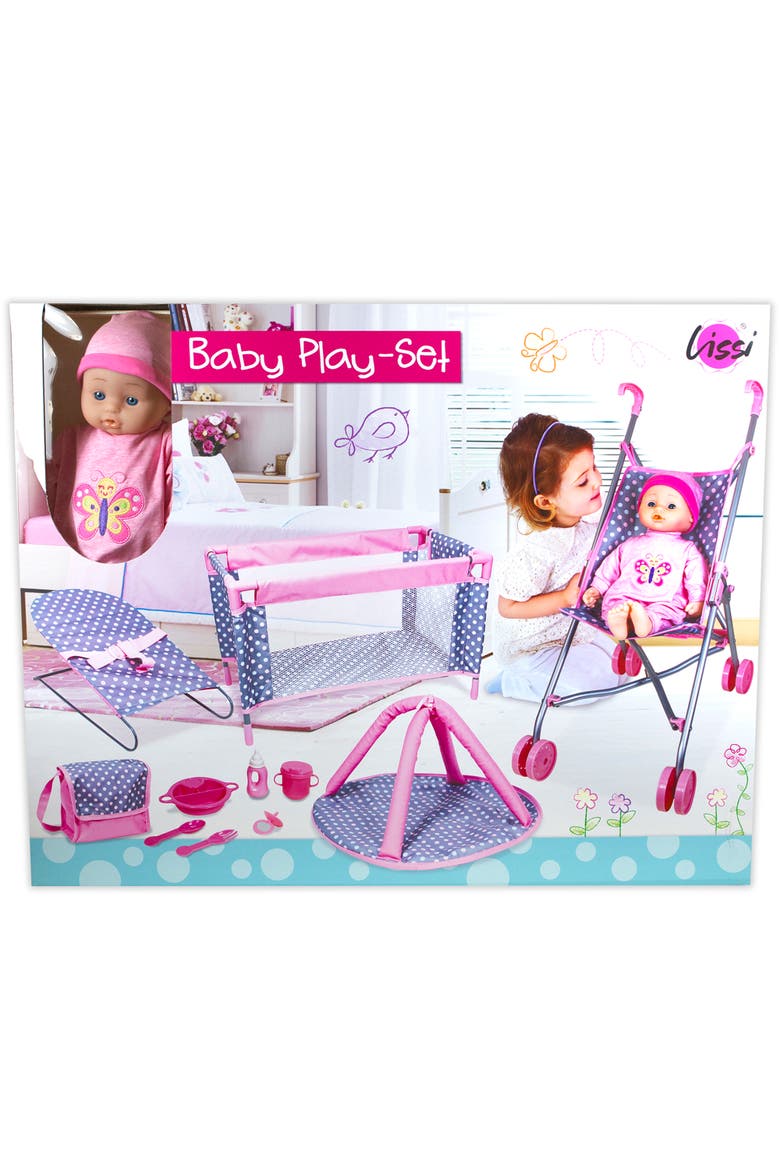 16 Inch Baby Doll Playset, Pink Blue Polka Dot, Umbrella Stroller, Handbag, Alternate, color, Multicolored