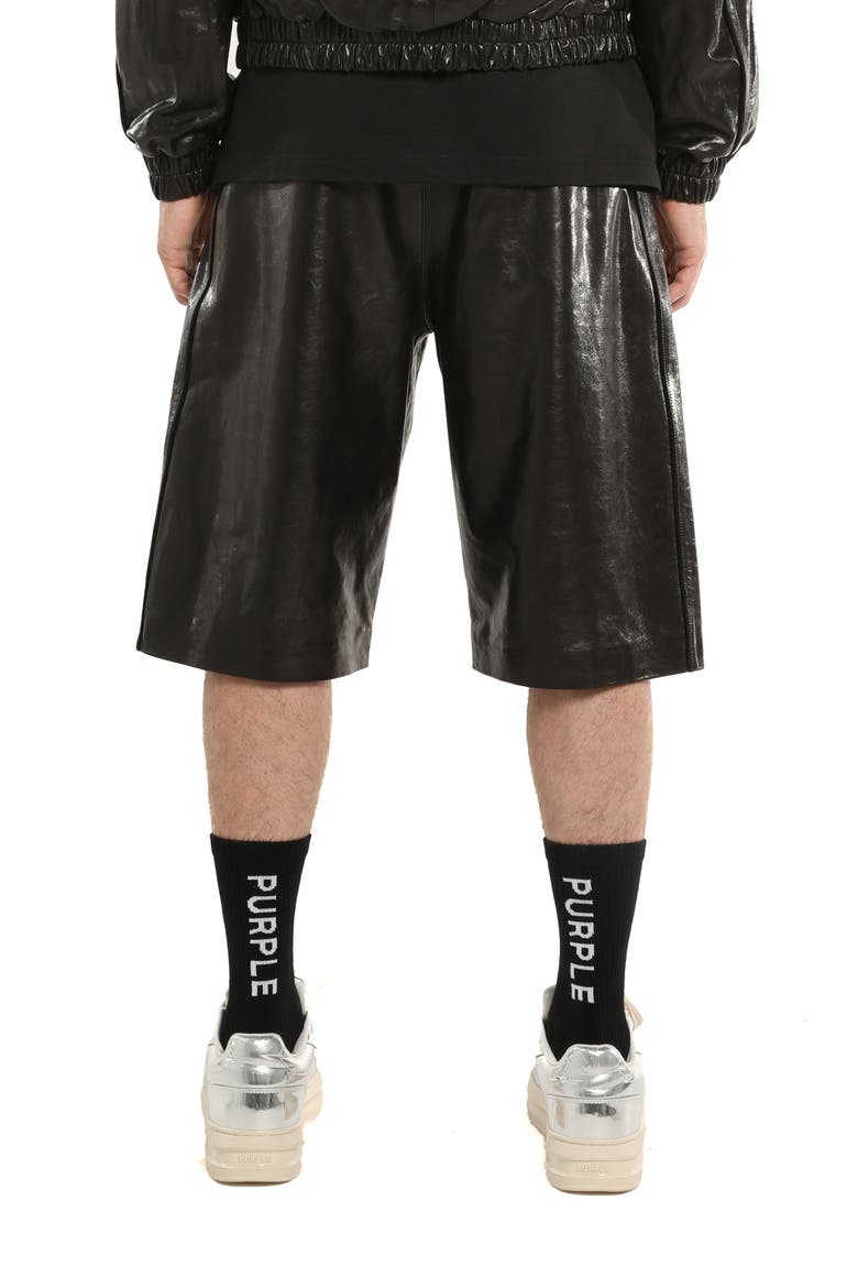 Relaxed Sheepskin Leather Track Shorts, Alternate, color, BLACK