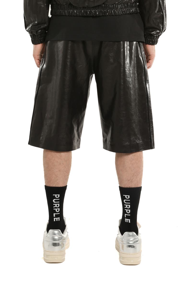 PURPLE BRAND Relaxed Sheepskin Leather Track Shorts, Alternate, color, Black