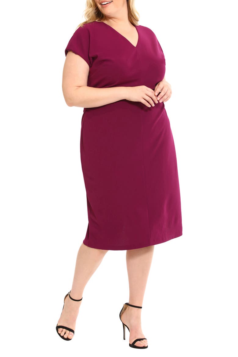 V-Neck Midi Dress, Alternate, color, PLUM CASPIA