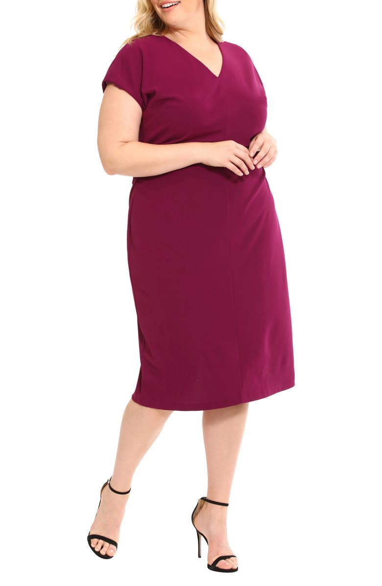 Donna Morgan V-Neck Midi Dress, Alternate, color, Plum Caspia