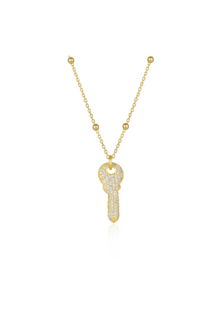 Key Pendant Necklace With Beaded Chain Sterling Silver, Main, color, Gold