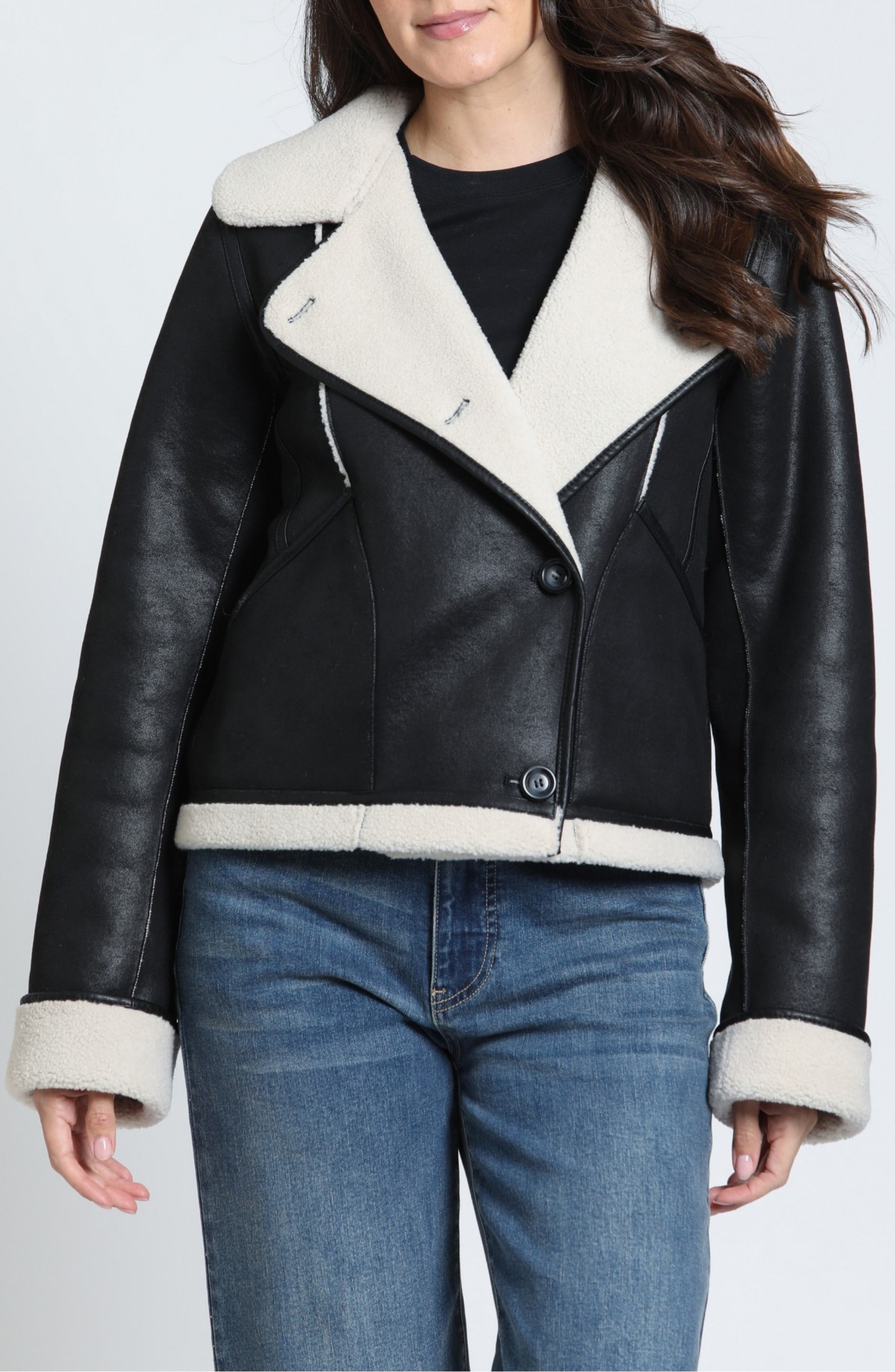 APNY Reversible Faux Leather Trim Aviator Jacket (Women) | Nordstrom