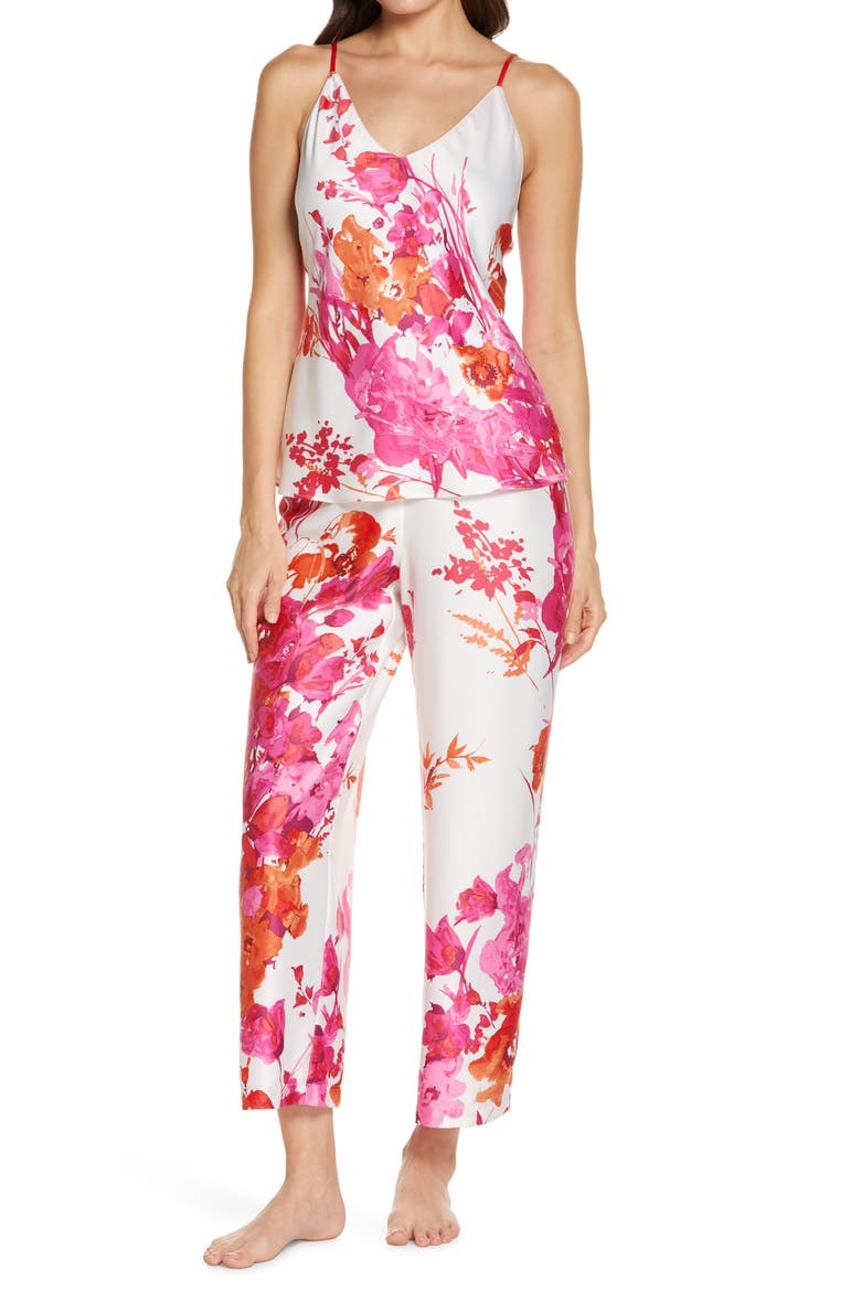 Bloom Floral Satin Camisole Pajamas, Main, color, ALABASTER MULTI