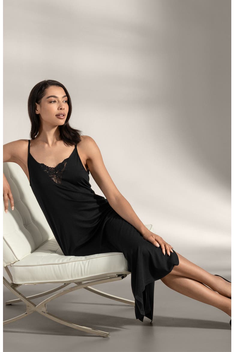 Diletta Women's Nightdress, Alternate, color, Black