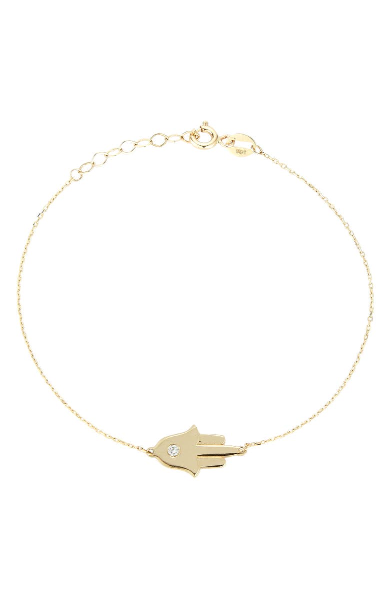 SPHERA MILANO 14K Gold Diamond Detail Hamsa Bracelet - 0.03 ctw, Main, color, 