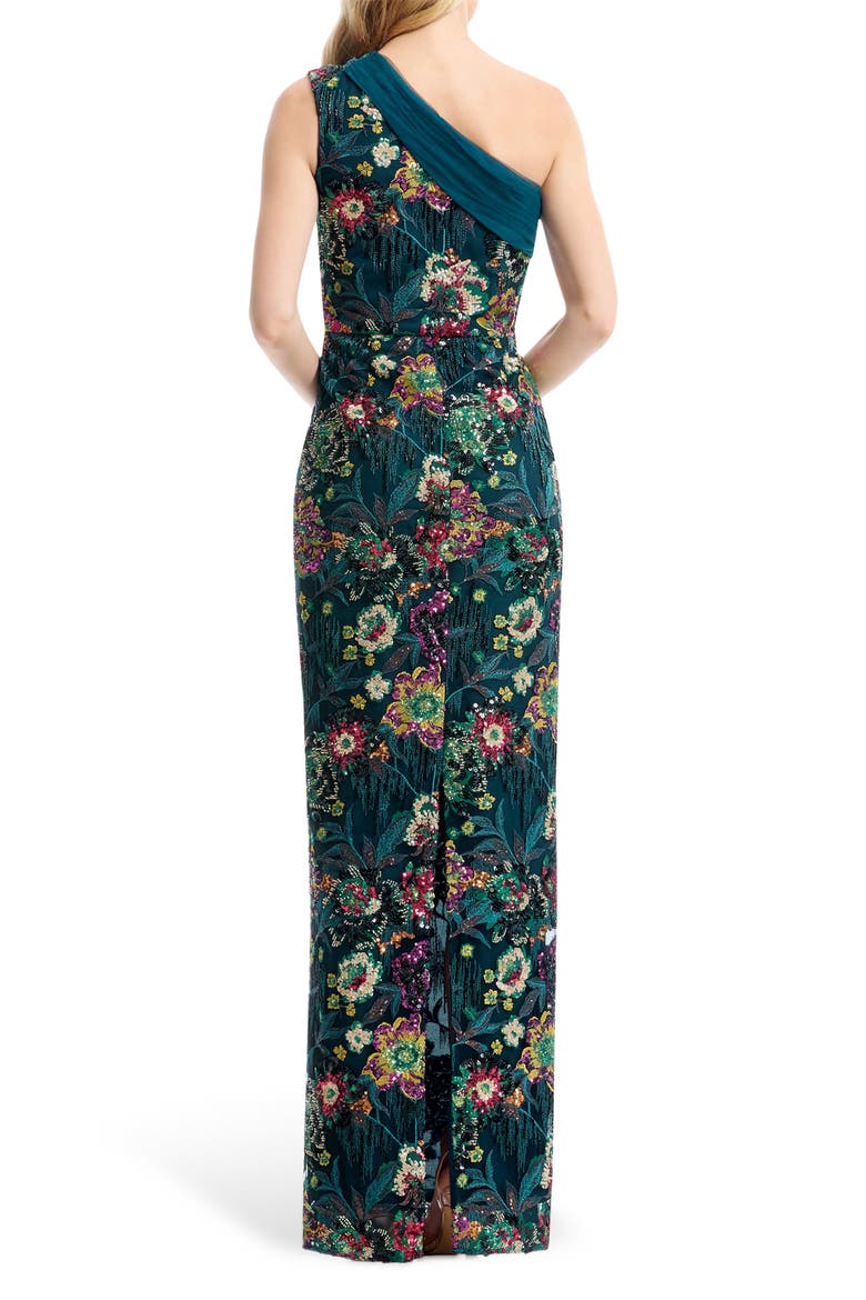 Sawyer Beaded Sequin One-Shoulder Gown, Alternate, color, PEACOCK BLUE MULTI