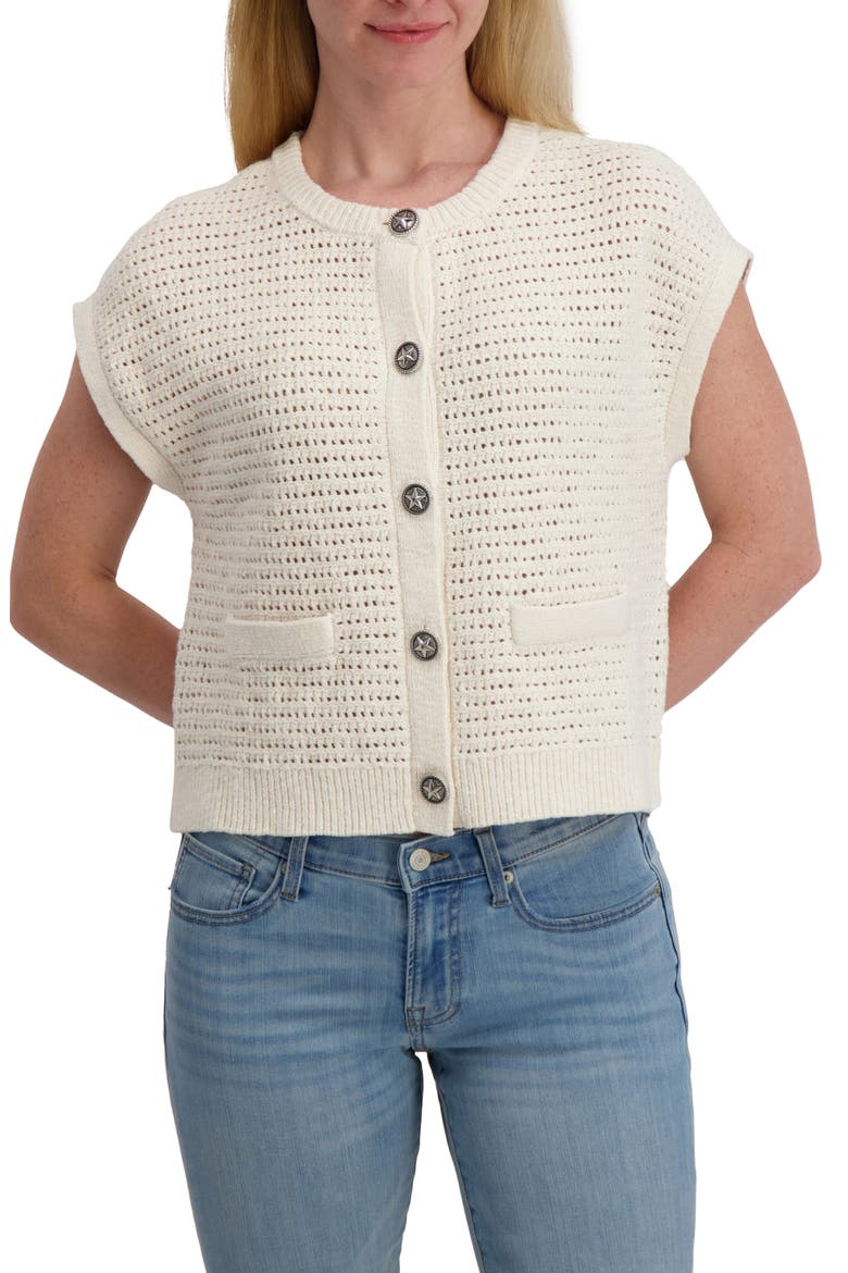 Short Sleeve Cotton Cardigan, Main, color, CANNOLI CREAM