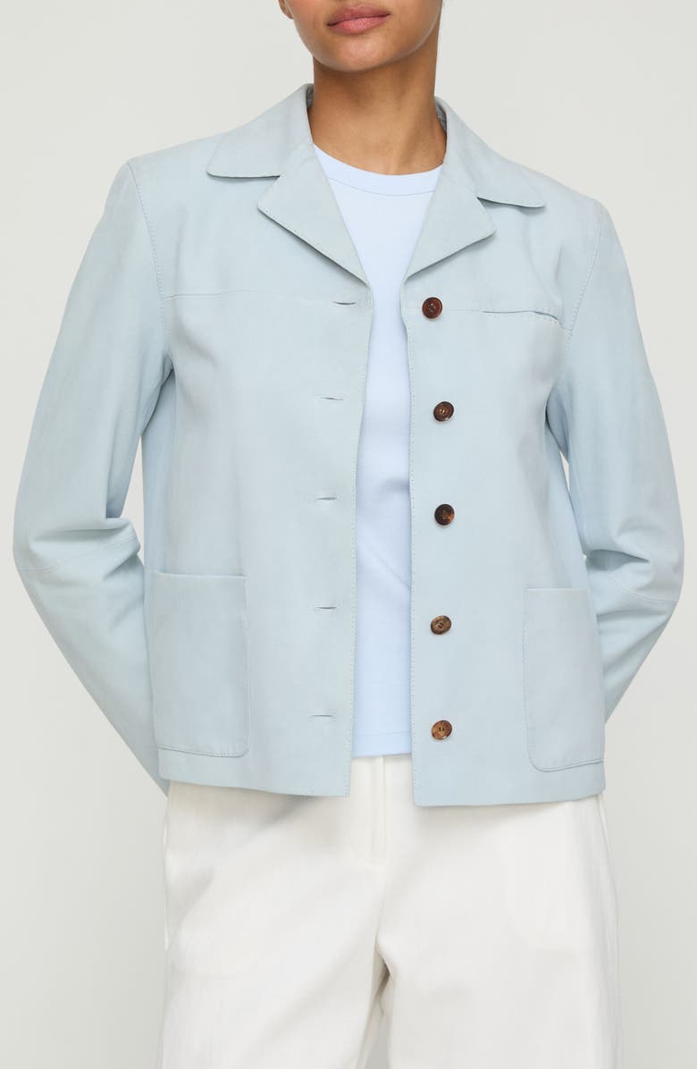 Lafayette 148 New York Patch Pocket Suede Shirt Jacket, Main, color, Glacier Blue