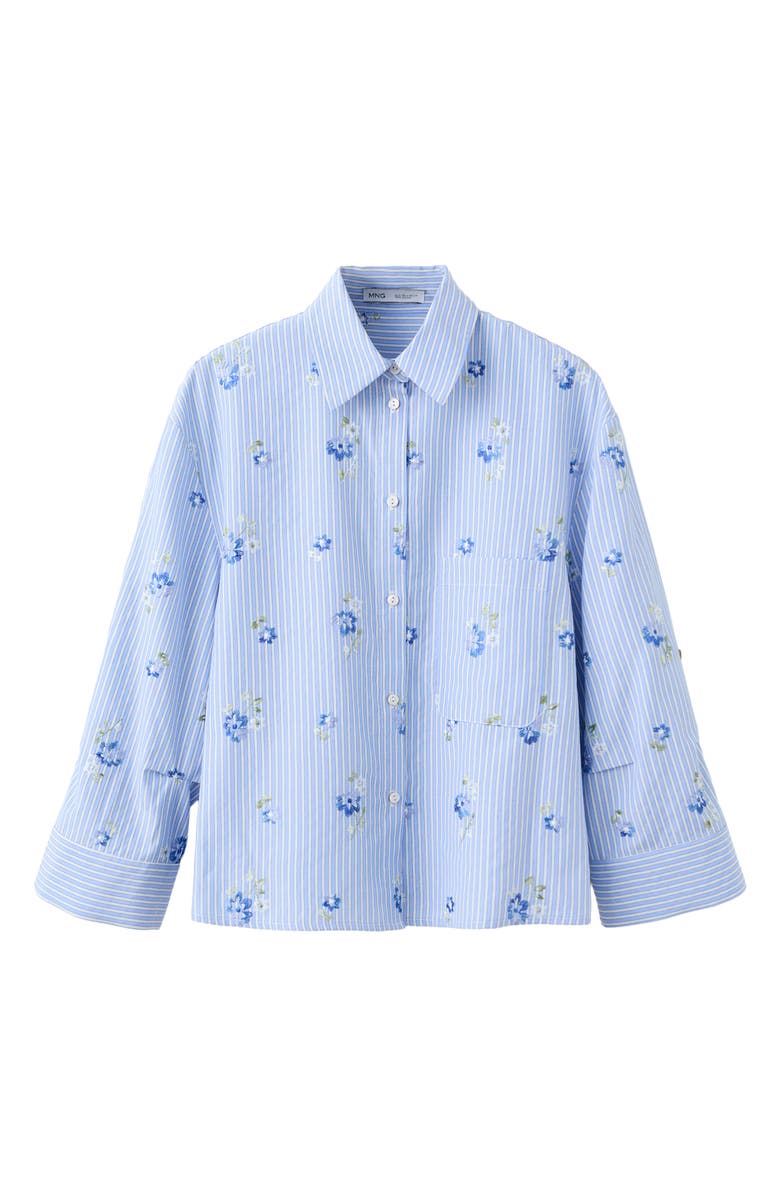 MANGO Embroidered Stripe Button-Up Shirt, Alternate, color, Sky Blue