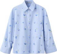 MANGO Embroidered Stripe Button-Up Shirt