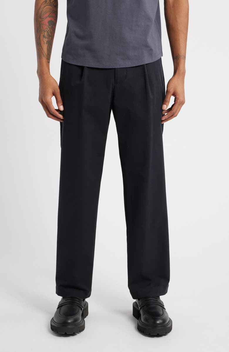 Open Edit Pleated Straight Leg Stretch Cotton Pants, Main, color,