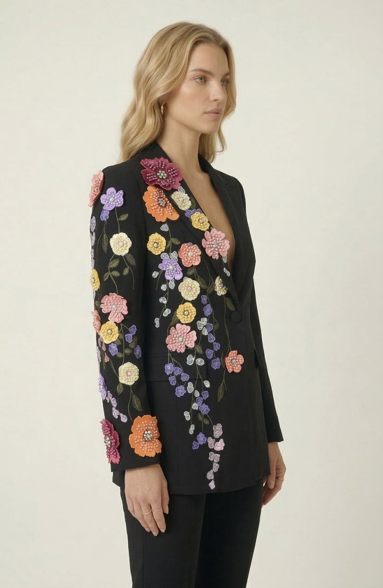 Modenaire Floral Embroidered Blazer, Alternate, color, Black / Multi Floral