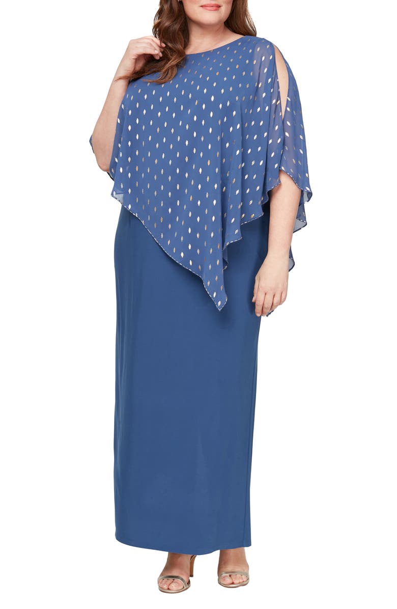 SL FASHIONS Foil Popover Gown, Main, color, Wedgewood