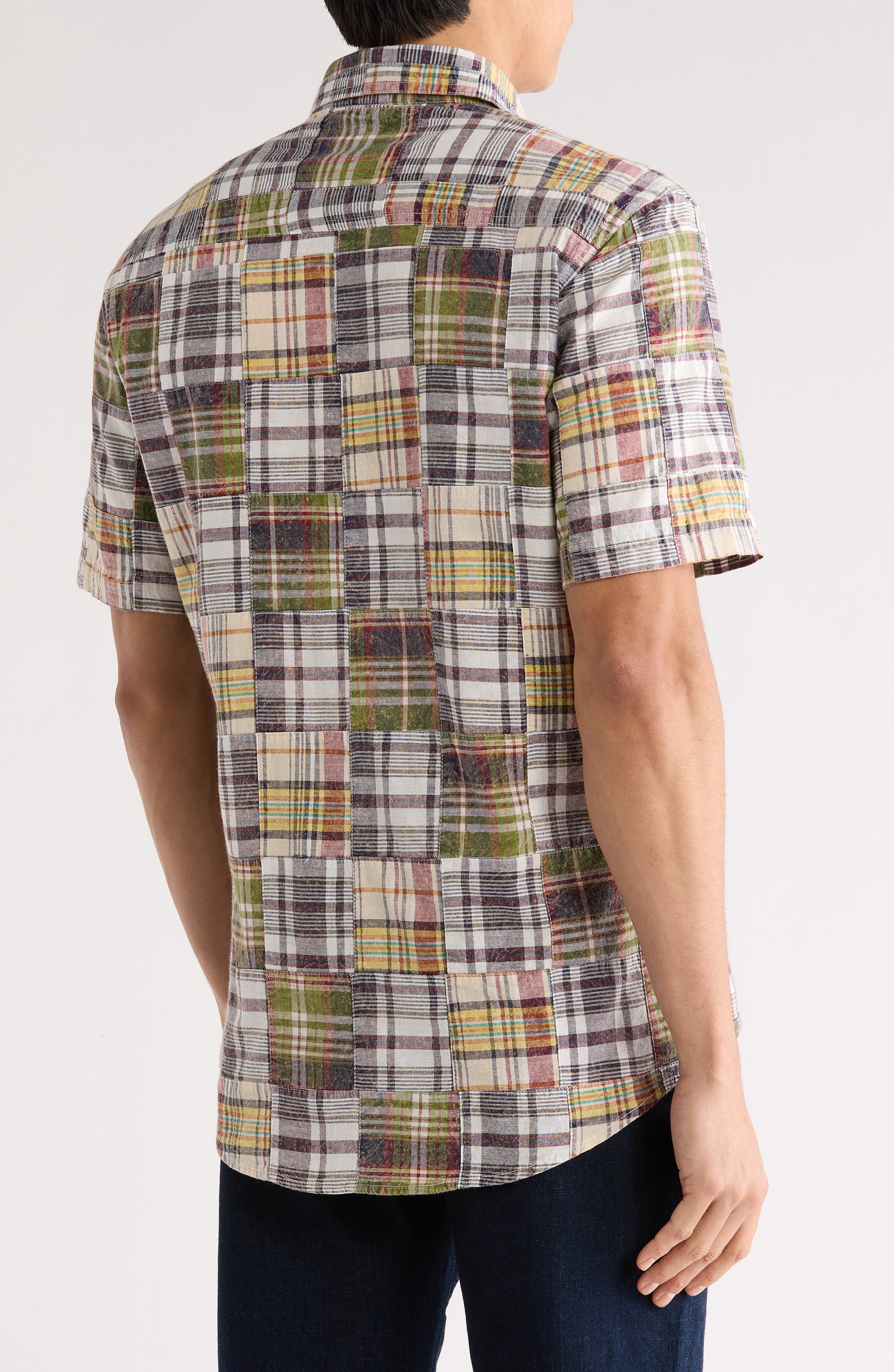 Patchwork Madras Short Sleeve Button-Down Shirt - image 2