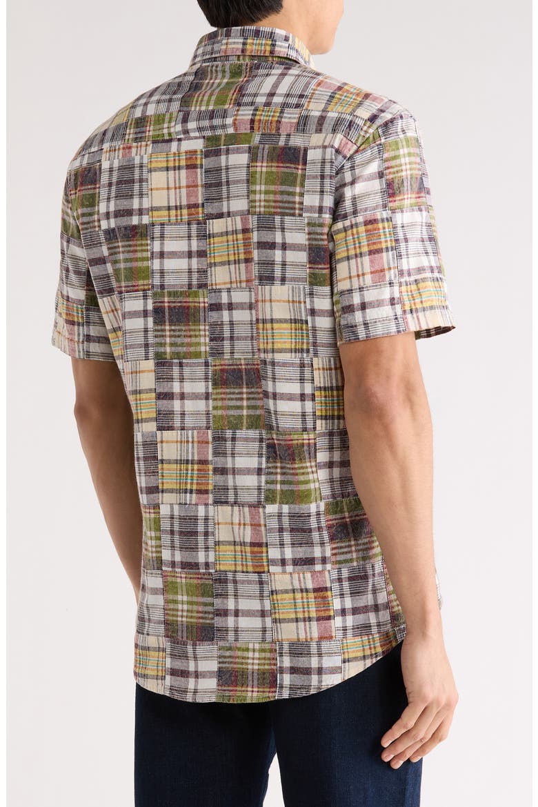 Patchwork Madras Short Sleeve Button-Down Shirt, Alternate, color, NAVY MIX