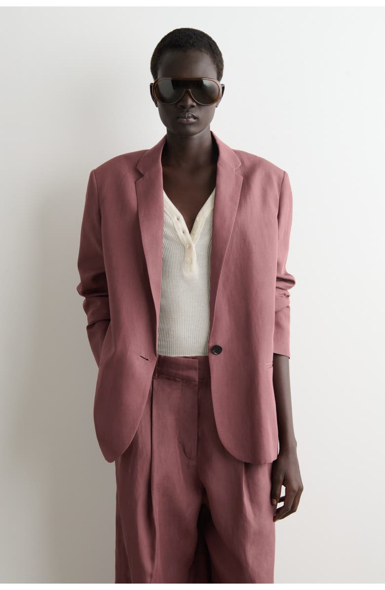 COS Linen-Blend Single-Breasted Blazer, Alternate, color, Brown