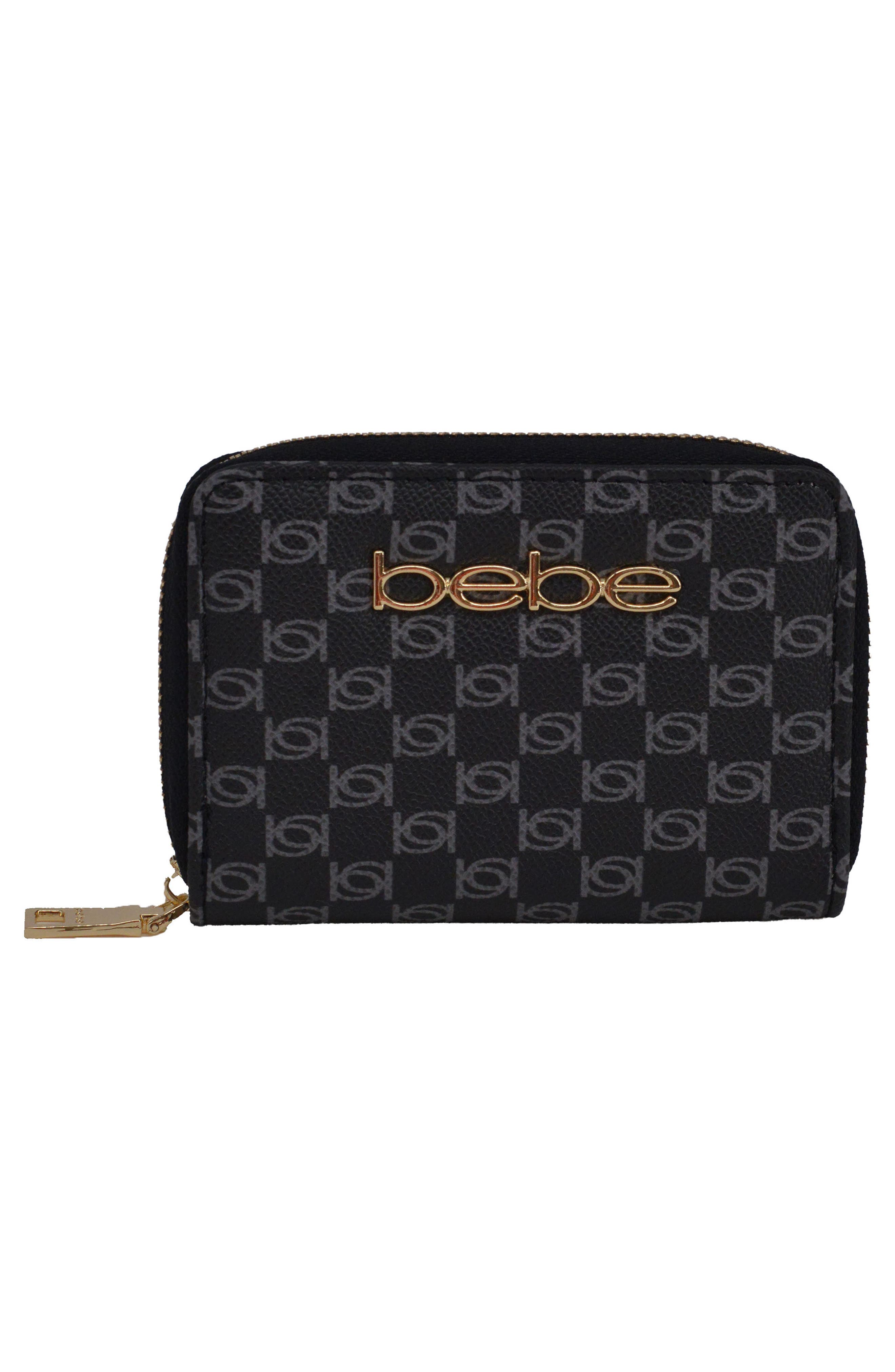 bebe Adela Monogram Crossbody Baguette with Wallet, Alternate, color, Black