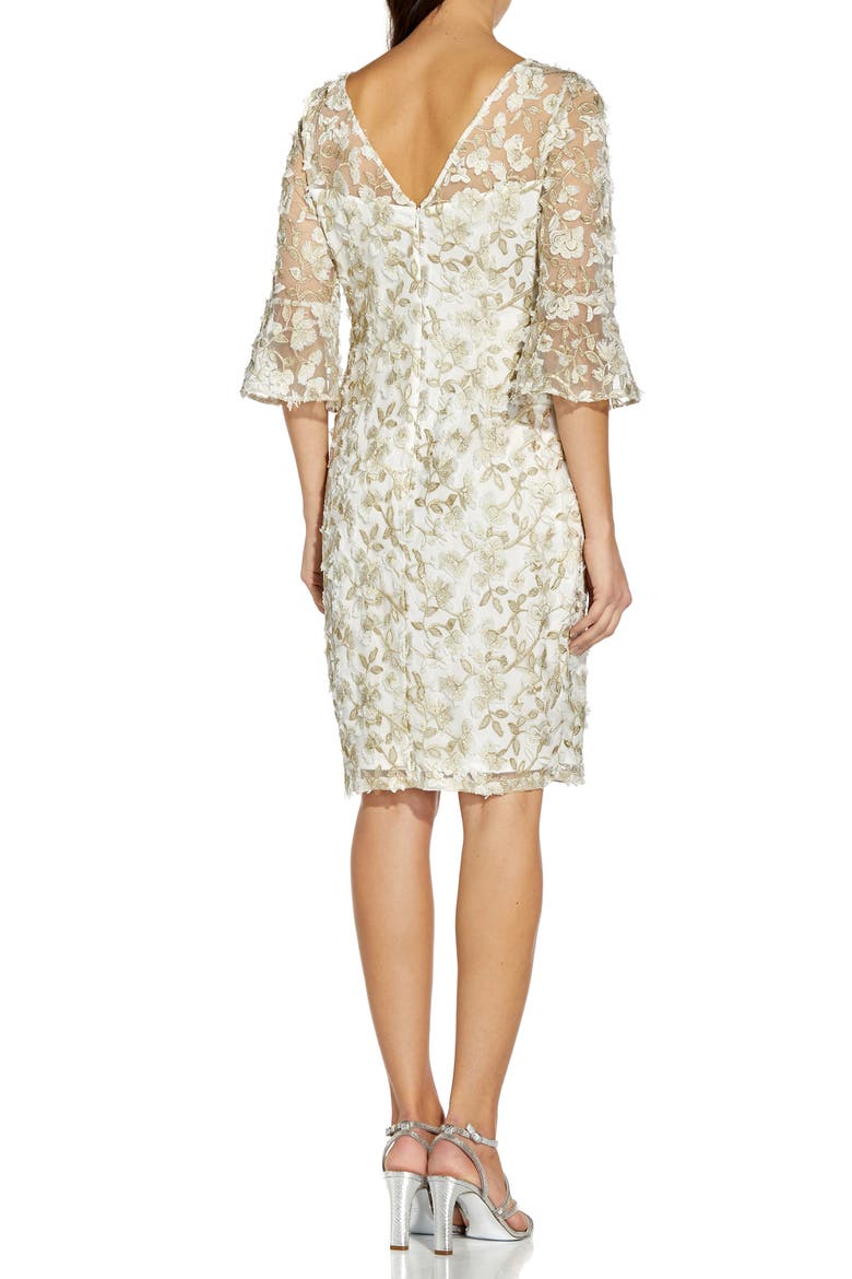 Floral Embroidered Sheath Dress, Alternate, color, IVORY/ GOLD