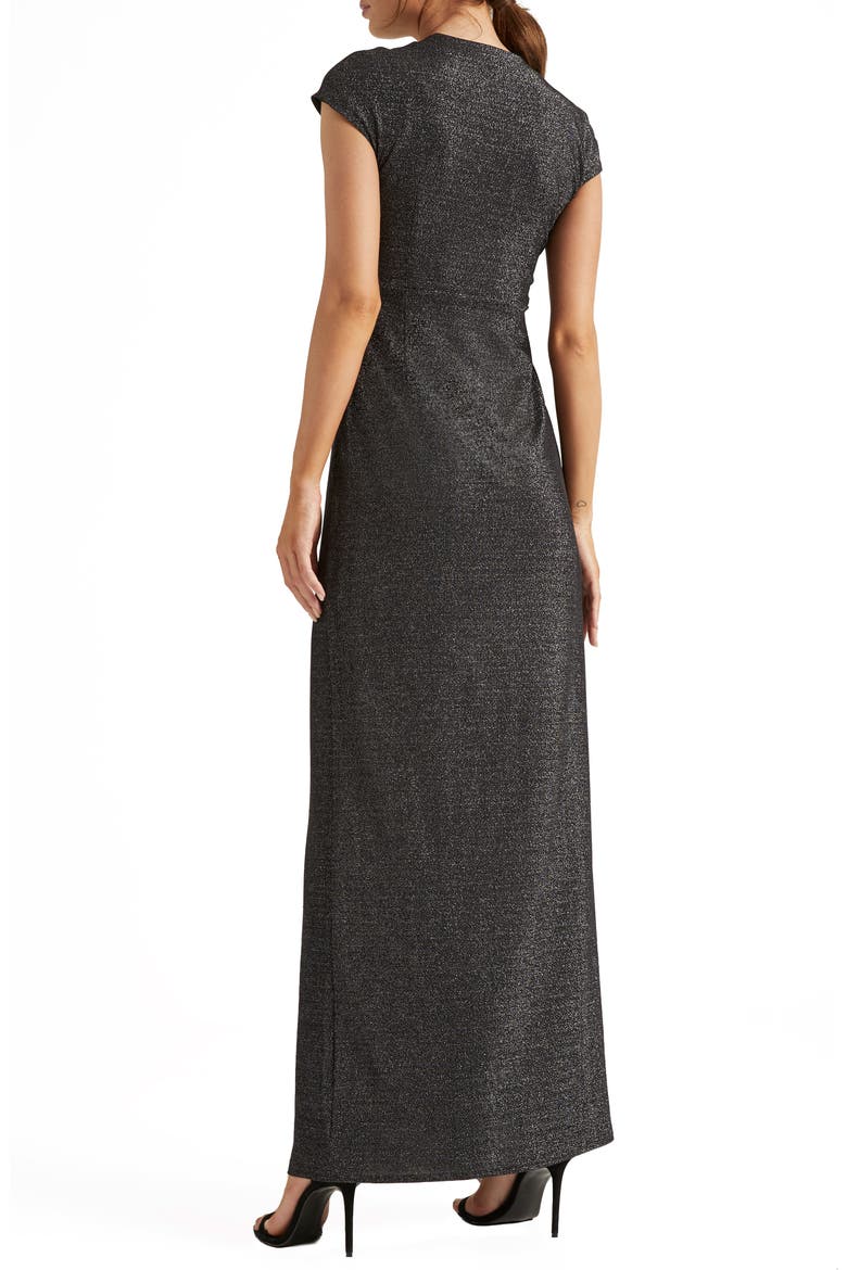 Heritage Metallic Twist Front Jersey Gown, Alternate, color, BLACK/ SILVER