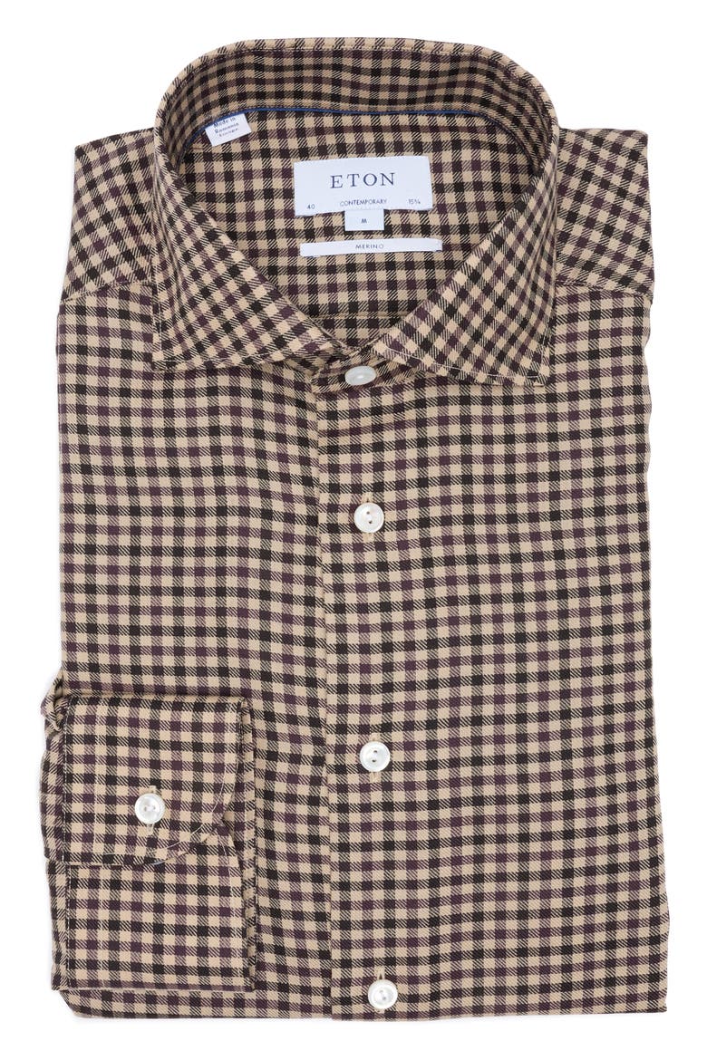 Contemporary Fit Gingham Merino Wool Dress Shirt, Alternate, color, MEDIUM RED