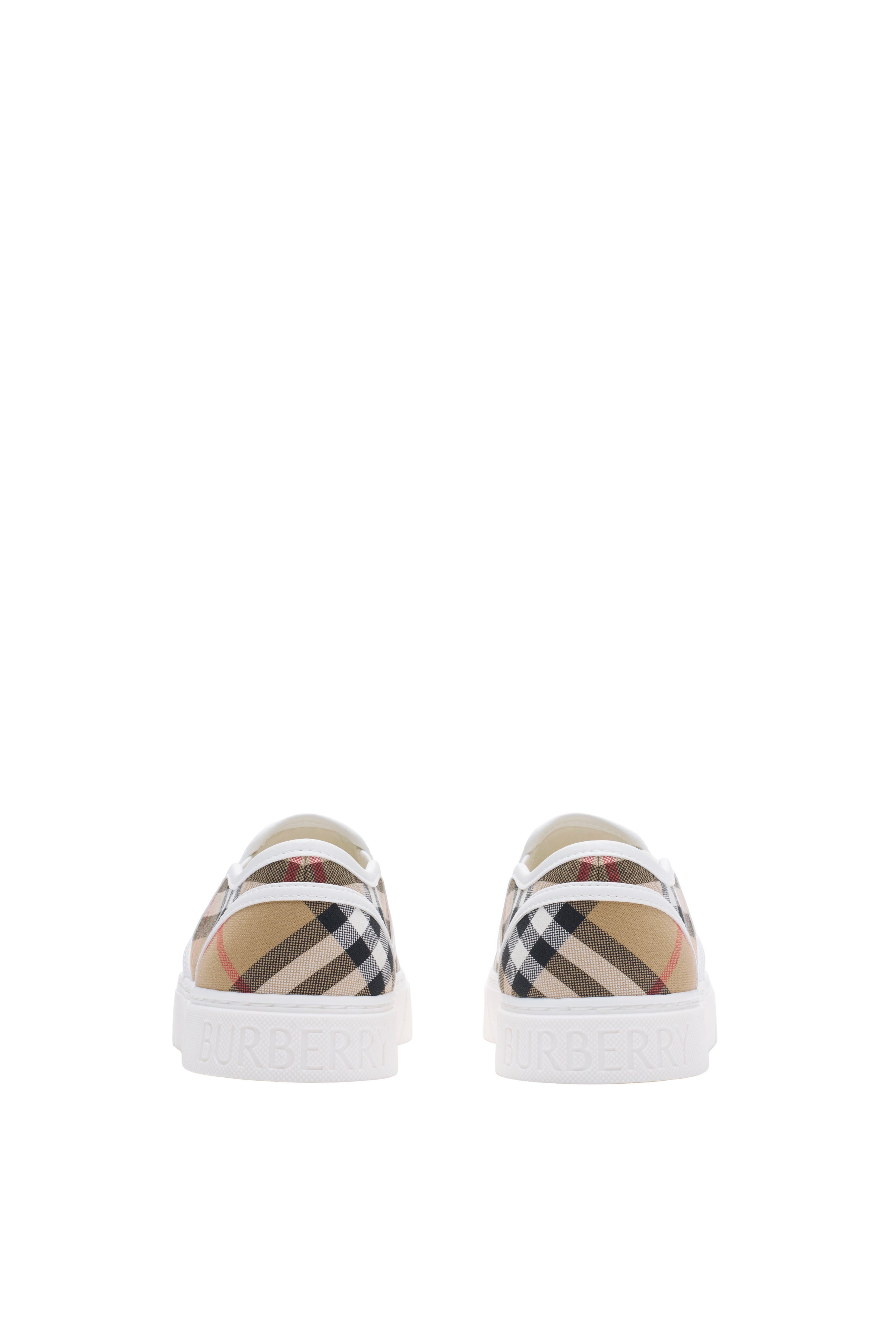 Burberry Check Cotton Slip-on Sneakers, Alternate, color, Sand Beige