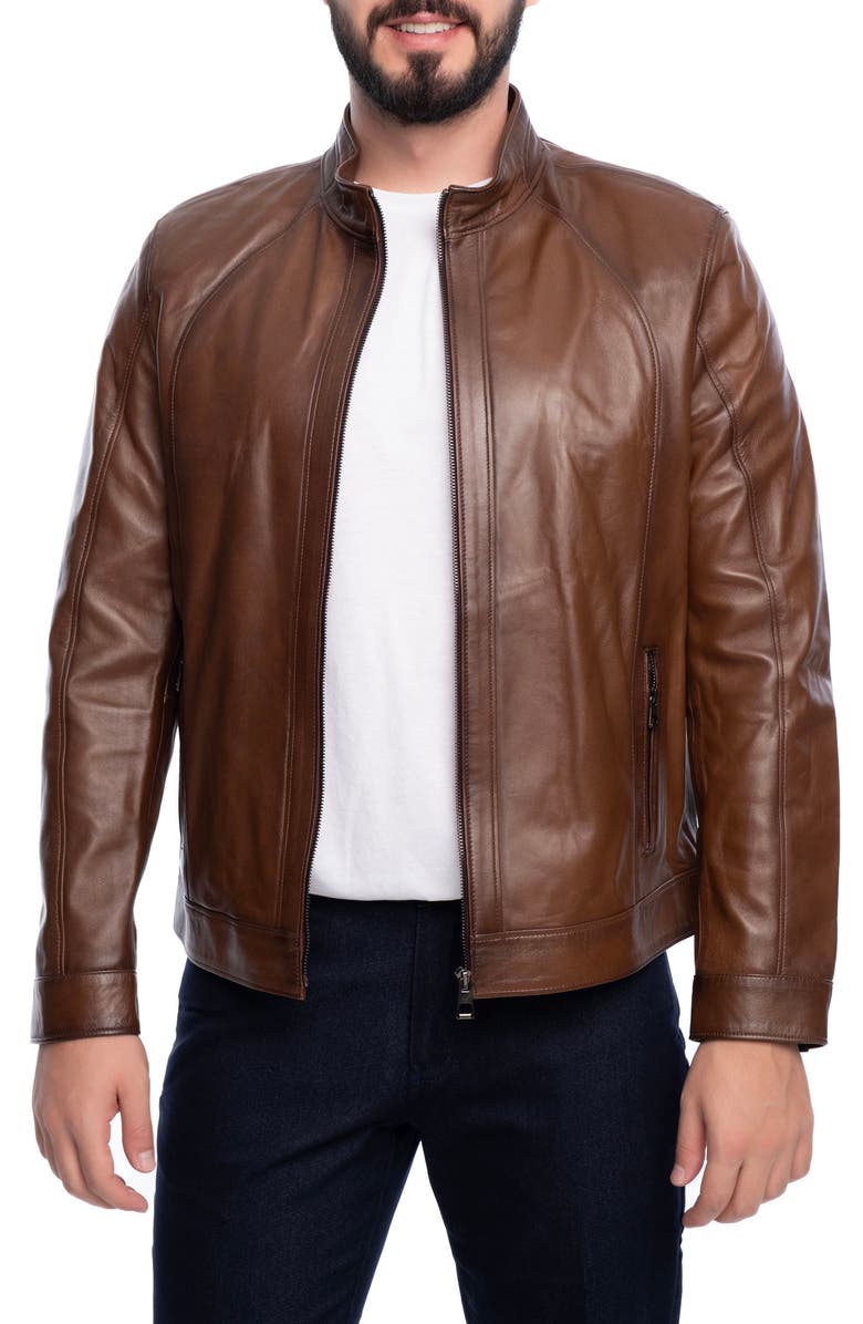 VELLAPAIS Smooth Leather Jacket, Main, color, Brown