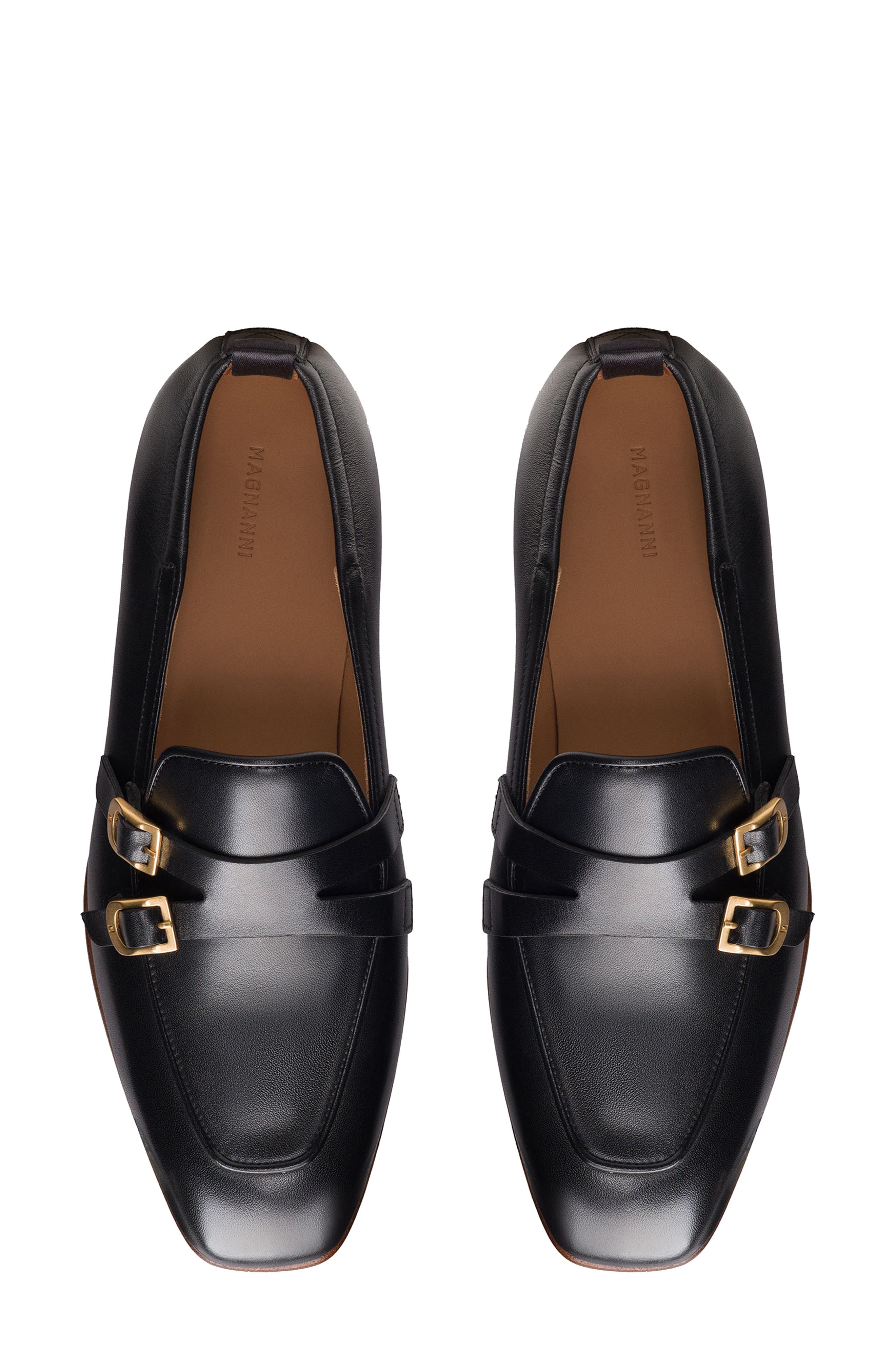 Magnanni Bella Double Buckle Loafer, Alternate, color, Black