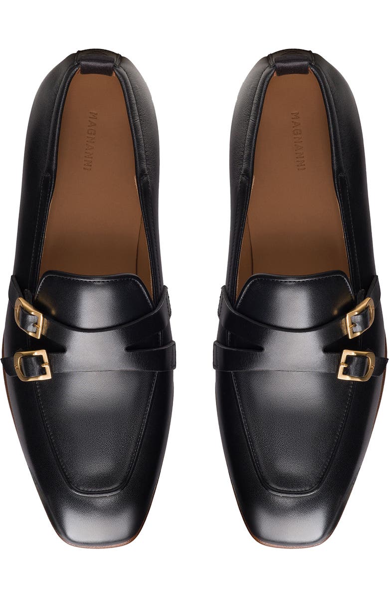 Magnanni Bella Double Buckle Loafer, Alternate, color, Black