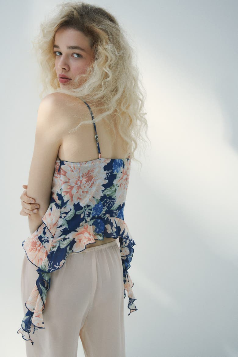 Flounced Strappy Top, Alternate, color, Navy blue/Floral