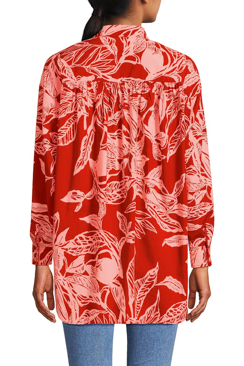 Women's Plus Size Cotton Voile Billowy Oversized Shirt, Alternate, color, Mandarin Orange Etched Leaves