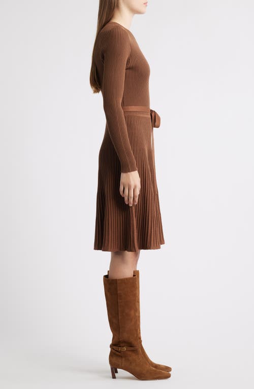 Julia Jordan Rib Long Sleeve Belted Sweater Dress In Brown