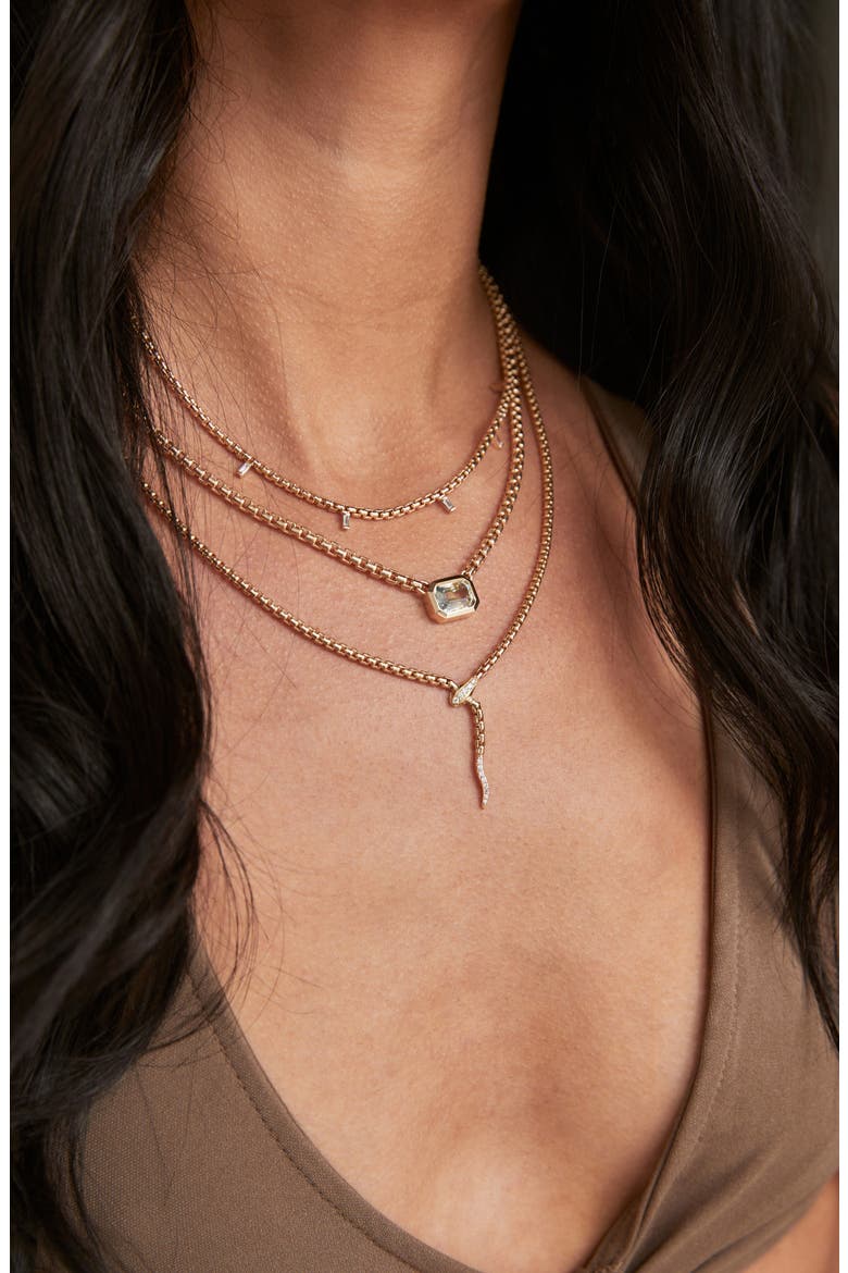 Pavé Diamond Snake Box Chain Necklace, Alternate, color, YELLOW GOLD