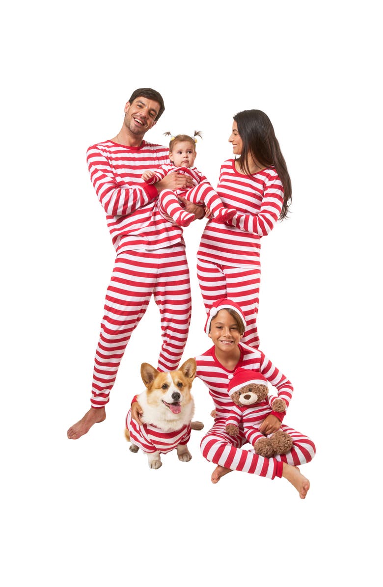 Leveret Footed Striped Cotton Matching Family Holiday Pajamas, Alternate, color, Red & White